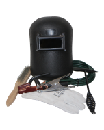 6 piece welding kit 160A (cable set, chrome leather glove, flip front helmet, chipping hammer, brush)