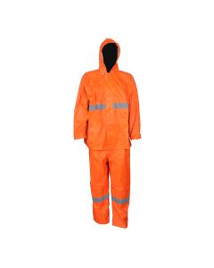 PVC Rubberised Rain Suit  with Reflective Tape ORANGE