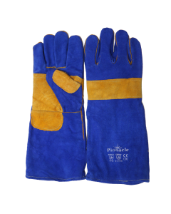 Blue lined yellow palm welding glove, kevlar Stitch, elbow length 8"